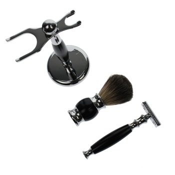 Set aparat de ras clasic, cu stand si pamatuf, negru - ST039 Set aparat de ras clasic, cu stand si pamatuf, negru - ST039