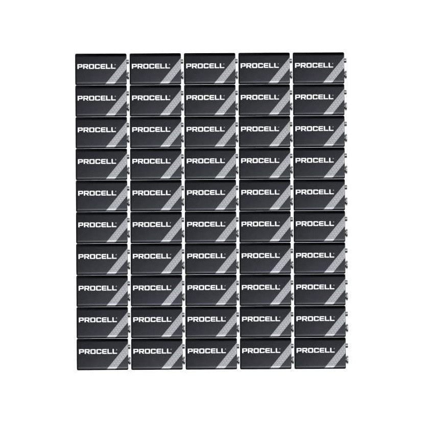 Pachet 50 baterii Duracell Procell 9V, 6LR61, alcaline
