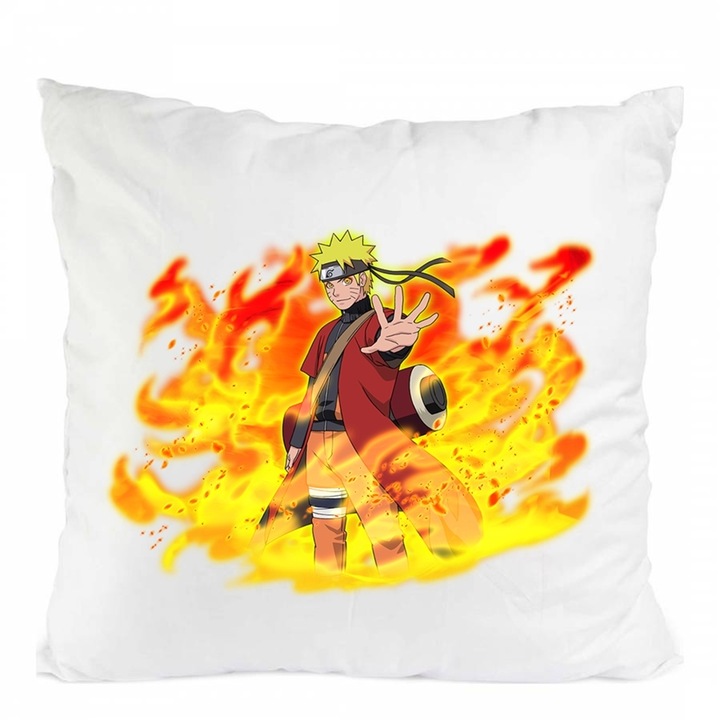Персонализирана аниме възглавница с Наруто, Полиестер, Бяла, 40 x 40 см