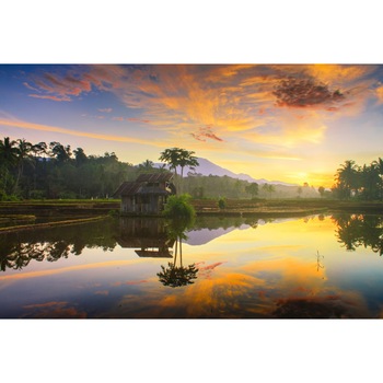 Fototapet autocolant PVC 70x120 cm Apus in oglinda Fototapet autocolant PVC 70x120 cm Apus in oglinda