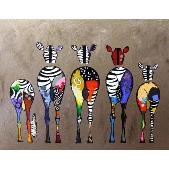 Set creativ pictura pe numere - Dos colorat de zebre, cu panza intinsa pe cadru, 40x50cm