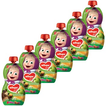 Piure Milupa Masha mere, pere, banane si caise, 6 x 100g, de la 6 luni Piure Milupa Masha mere, pere, banane si caise, 6 x 100g, de la 6 luni