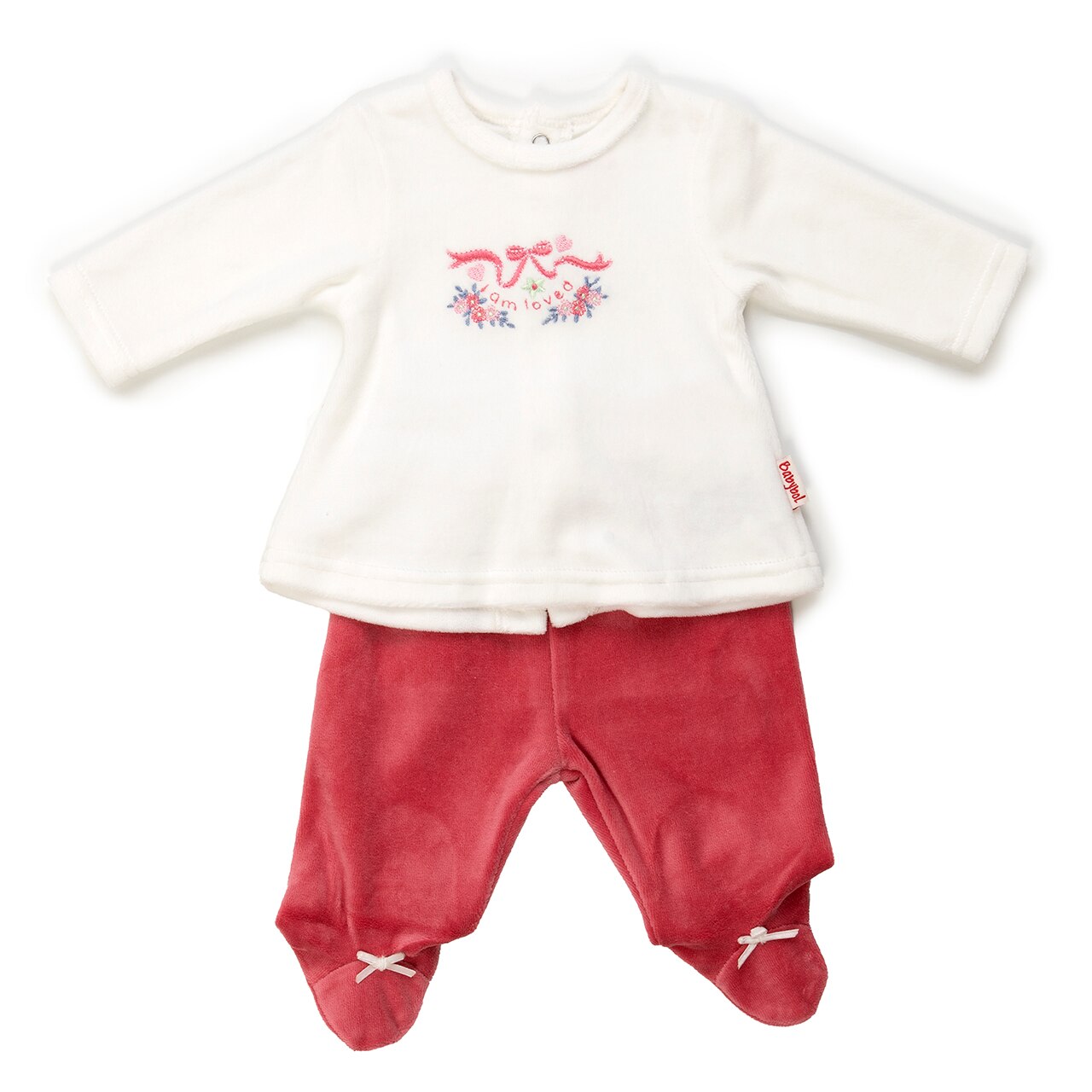 Set 2 piese Babybol bebe fetita, bluza si pantalon cu botosei, grena/crem, 1 luna, 56 cm