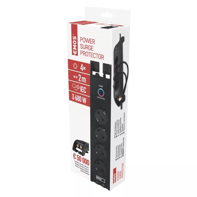 Prelungitor cu protectie la supratensiune si supraincalzire 3m x 8 prize CEE 7/7, Schuko