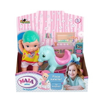 Papusa Maia Mini cu calut-se leagana Papusa Maia Mini cu calut-se leagana