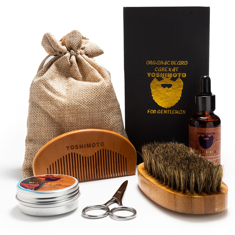 Set profesional ingrijire barba si mustata YOSHIMOTO Gentleman's Code , cu perie, ulei, foarfeca, pieptan, balsam - ST056