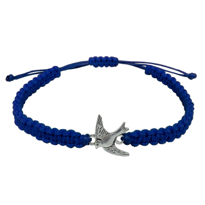 Bratara snur albastru impletita manual personalizata Randunica argint 9690200 Dras