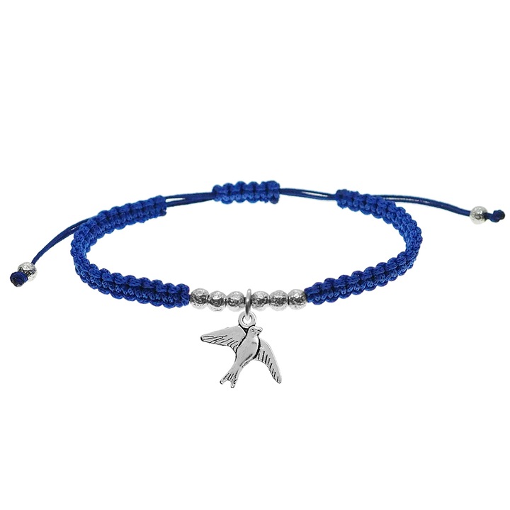 Bratara snur albastru impletita manual personalizata Randunica argint 9855280 Dras