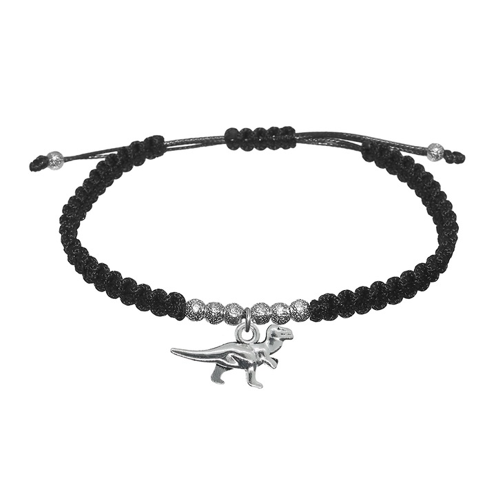 Kézzel fonott fekete zsinór karkötő testreszabott ezüst dinoszaurusz 9879320 Dras 6691