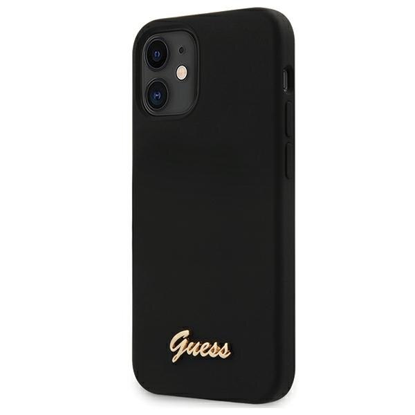 Husa iPhone 12 Mini Guess Silicone Silicone Script Gold Logo Black
