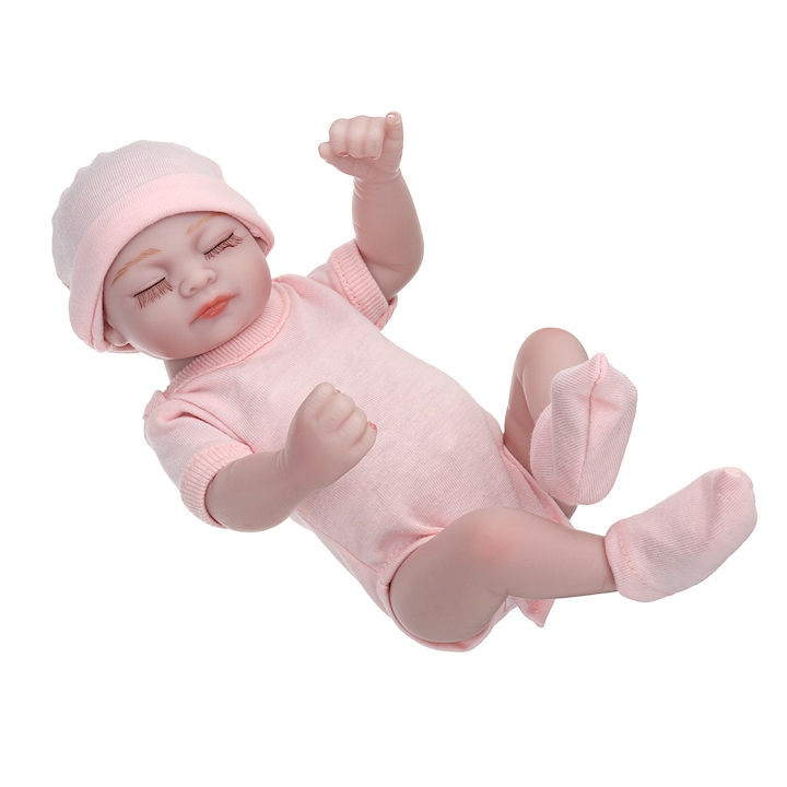 Бебешка кукла Reborn Meco, Силикон / Винил, Височина 28 см, Розов