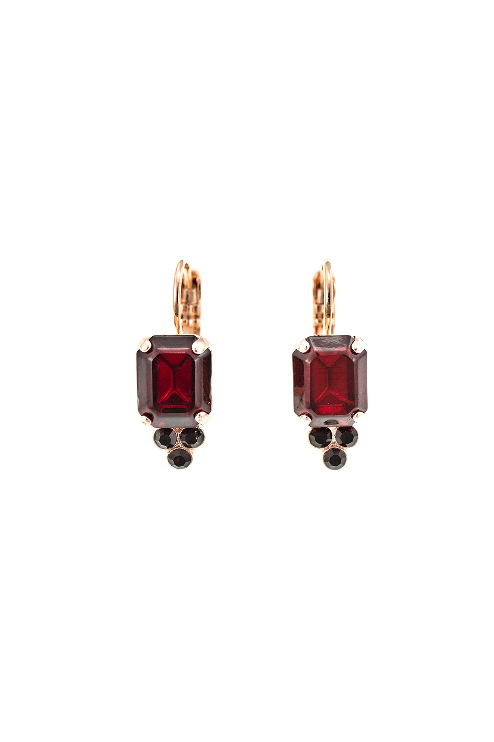 Roxannes - Mariana Jewellery, Cercei placati cu aur rose de 24K, cu cristale , Auriu rose/Rosu inchis