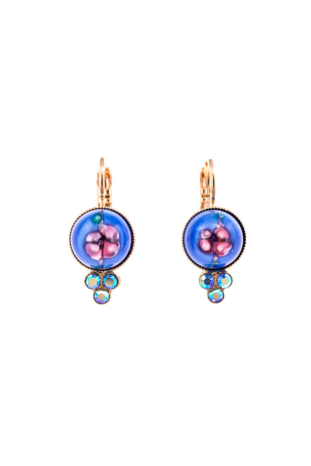 Roxannes - Mariana Jewellery, Cercei placati cu aur rose de 24K, cu cristale , Auriu rose/Albastru/Roz