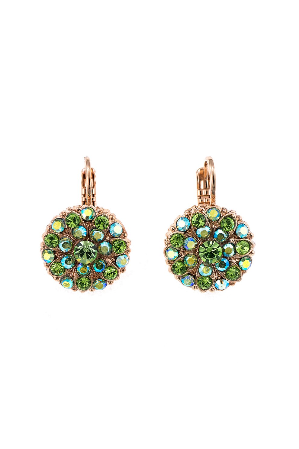 Roxannes - Mariana Jewellery, Cercei placati cu aur rose de 24K, cu cristale incrustate, Auriu rose/Verde/Albastru