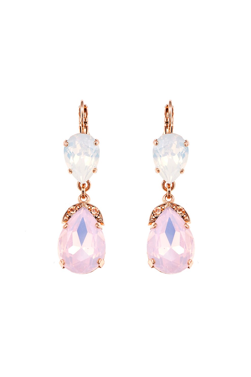 Roxannes - Mariana Jewellery, Cercei drop placati cu aur rose de 24K, AUriu rose/Roz/Alb