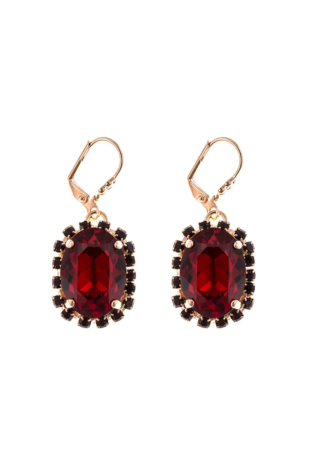 Roxannes - Mariana Jewellery, Cercei drop placati cu aur rose de 24K, decorati cu , auriu rose, rosu inchis, negru