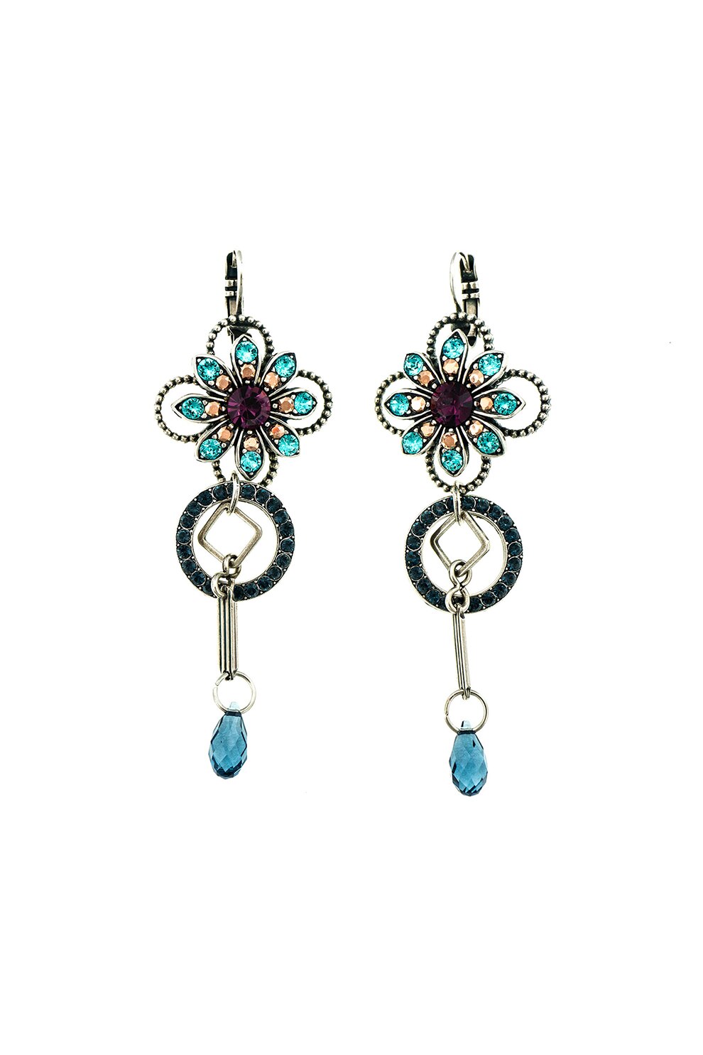 Roxannes - Mariana Jewellery, Cercei drop placati cu argint, cu cristale , argintiu, violet tyrian