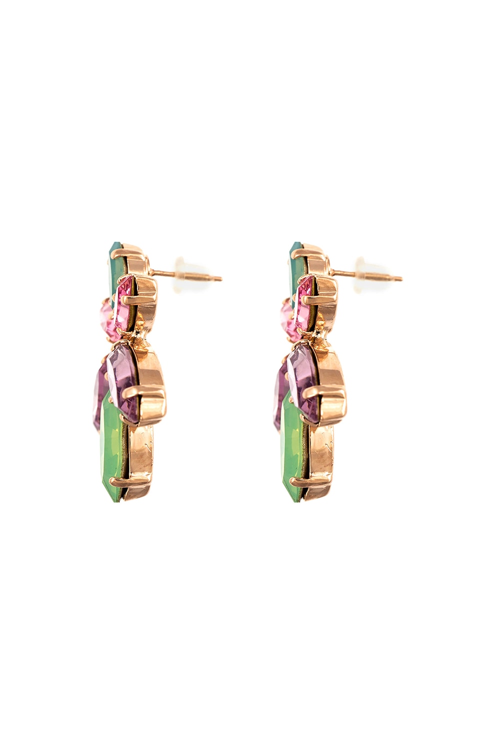 Roxannes - Mariana Jewellery, Cercei placati cu aur de 24K, decorati cu cristale , auriu rose, verde, roz