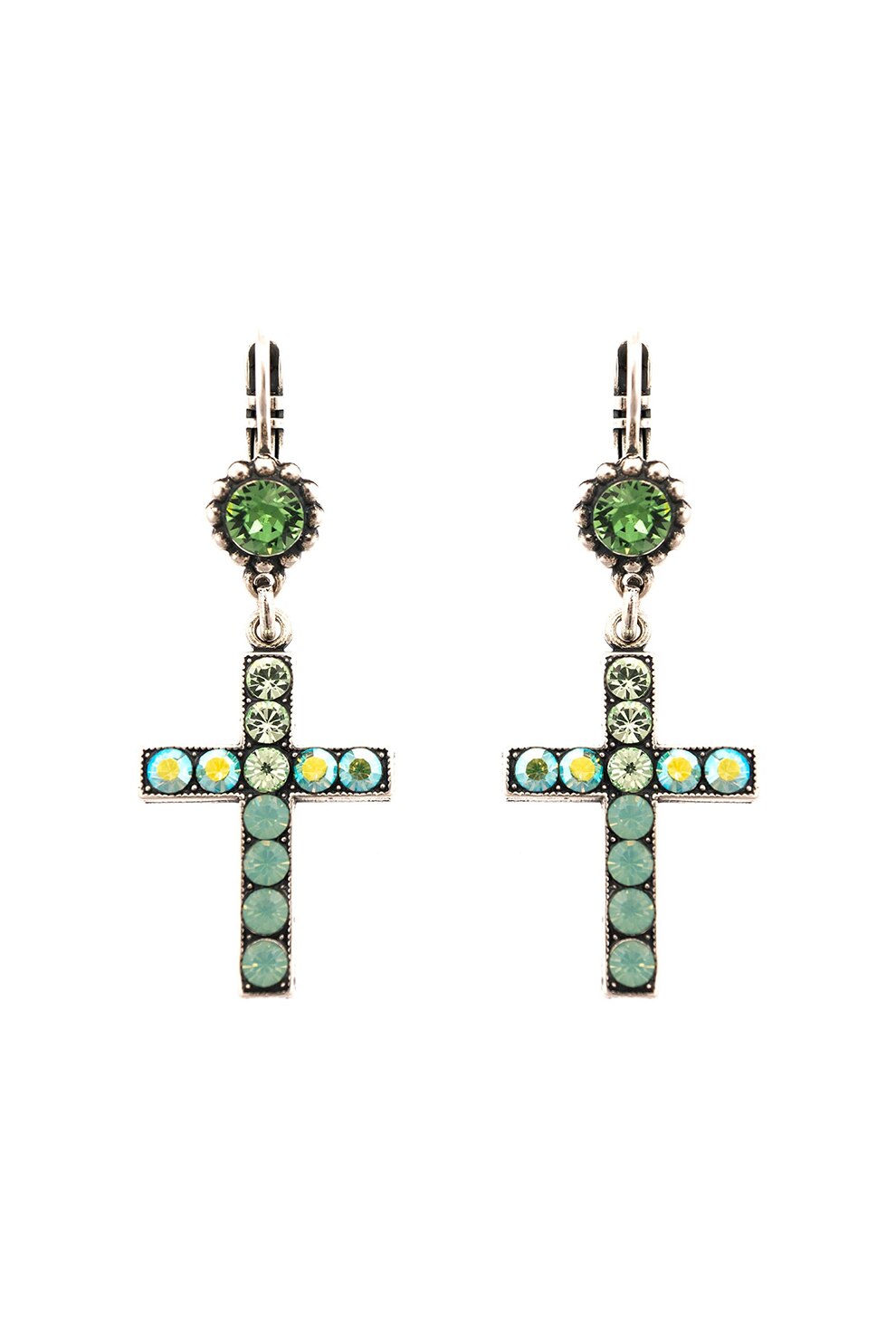 Roxannes - Mariana Jewellery, Cercei placati cu argint si decorati cu cristale , Argintiu inchis/Verde/Albastru