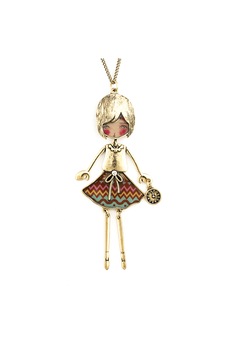 Roxannes - Bambole Milanesi, Colier cu pandantiv in forma de fata, Auriu deschis/Rosu/Verde Roxannes - Bambole Milanesi, Colier cu pandantiv in forma de fata, Auriu deschis/Rosu/Verde