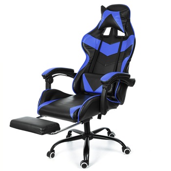 Scaun gaming ergonomic Insma, Cu suport pentru picioare, 150 kg, 64x120cm, PVC/Piele, Negru/Albastru Scaun gaming ergonomic Insma, Cu suport pentru picioare, 150 kg, 64x120cm, PVC/Piele, Negru/Albastru
