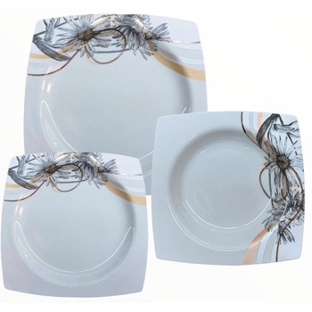 Serviciu de masa 18 piese portelan patrate cu margarete Serviciu de masa 18 piese portelan patrate cu margarete