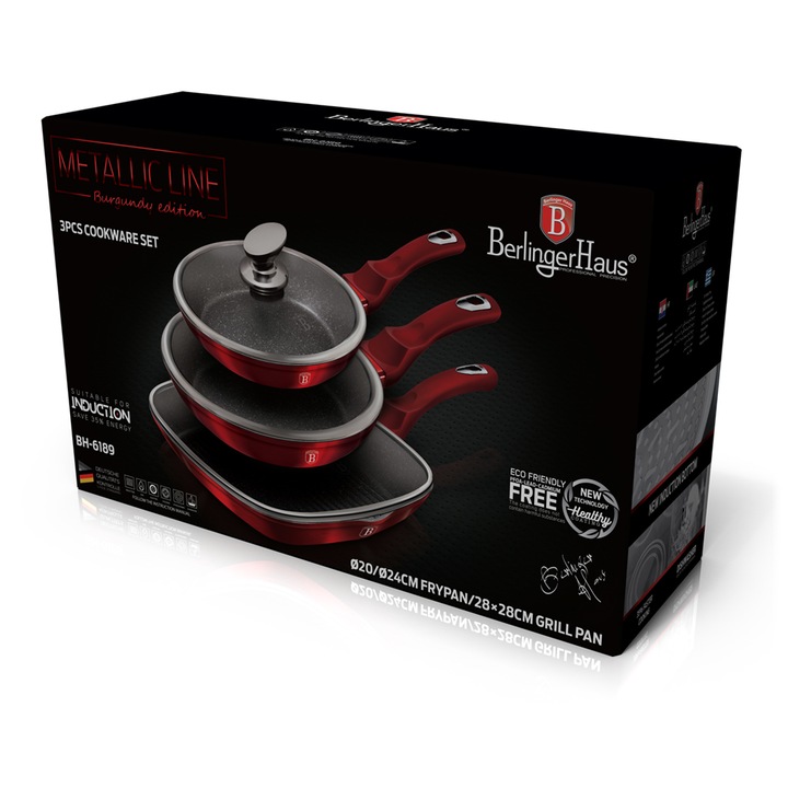 Комплект тигани Berlinger Haus BH/6189, 6 части, Metallic Line Burgundy Edition
