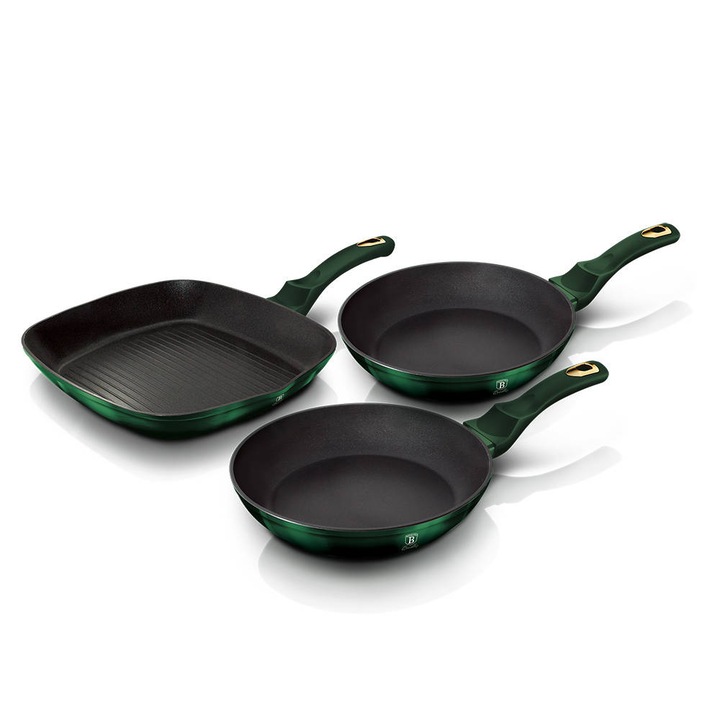Комплект 3 тигана Berlinger Haus Emerald Collection с грил тиган и титаниево покритие