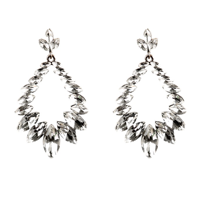 Cercei dama, Aliaj metalic, Auriu, Cristale, 6.5 x 4 cm