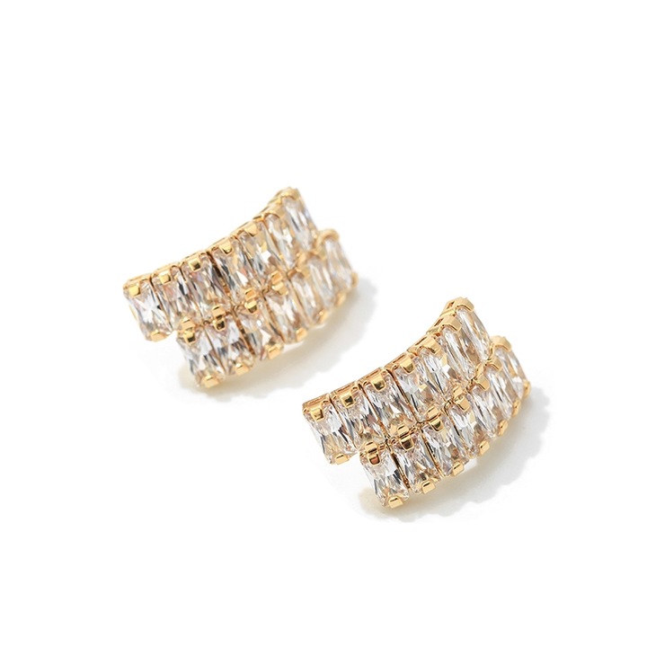 Cercei dama, Aliaj metalic, Auriu, Cristale, 2 semicercuri 2.5 x 1.5 cm