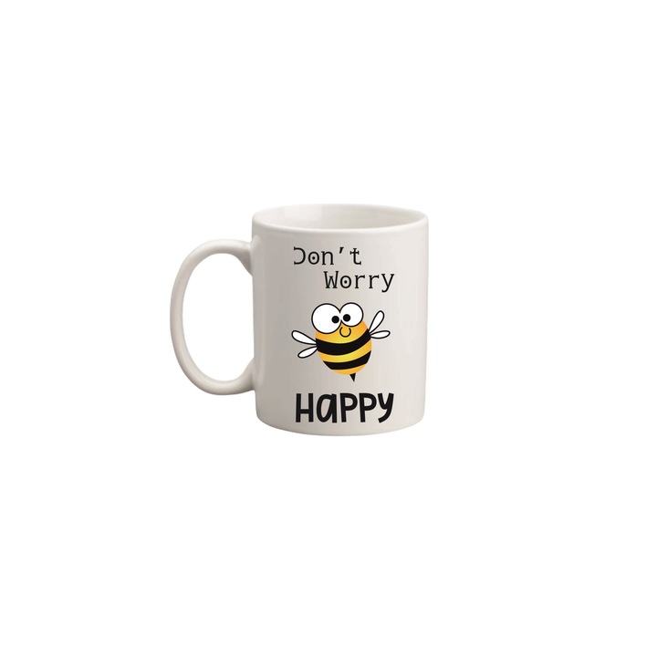 Cana alba personalizata, Don't worry be happy, 330 ml