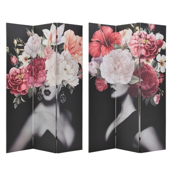 Paravan decorativ, imprimeu coafuri cu flori, 2 fete 120×180 cm din 3 panouri Paravan decorativ, imprimeu coafuri cu flori, 2 fete 120×180 cm din 3 panouri