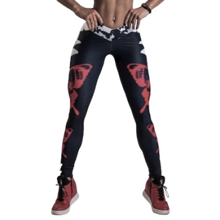 Fitness harisnyanadrág, jóga, aerobic, jogging,, Style4Cosy, Fekete Multicolor Butterfly S-es méret, az átlagos magassága, 34-36 EU
