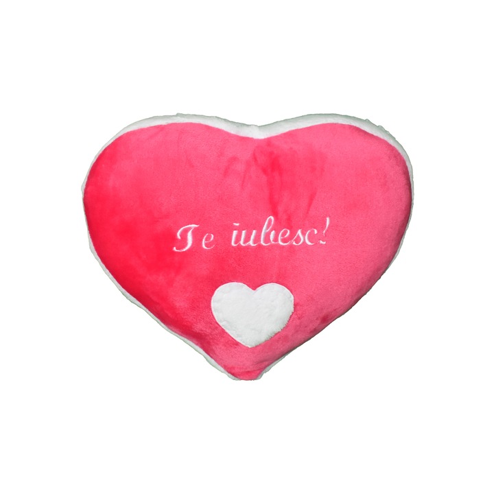 Perna Inimioara ”Te iubesc !”, roz, 40x42 cm, material flanelfleece