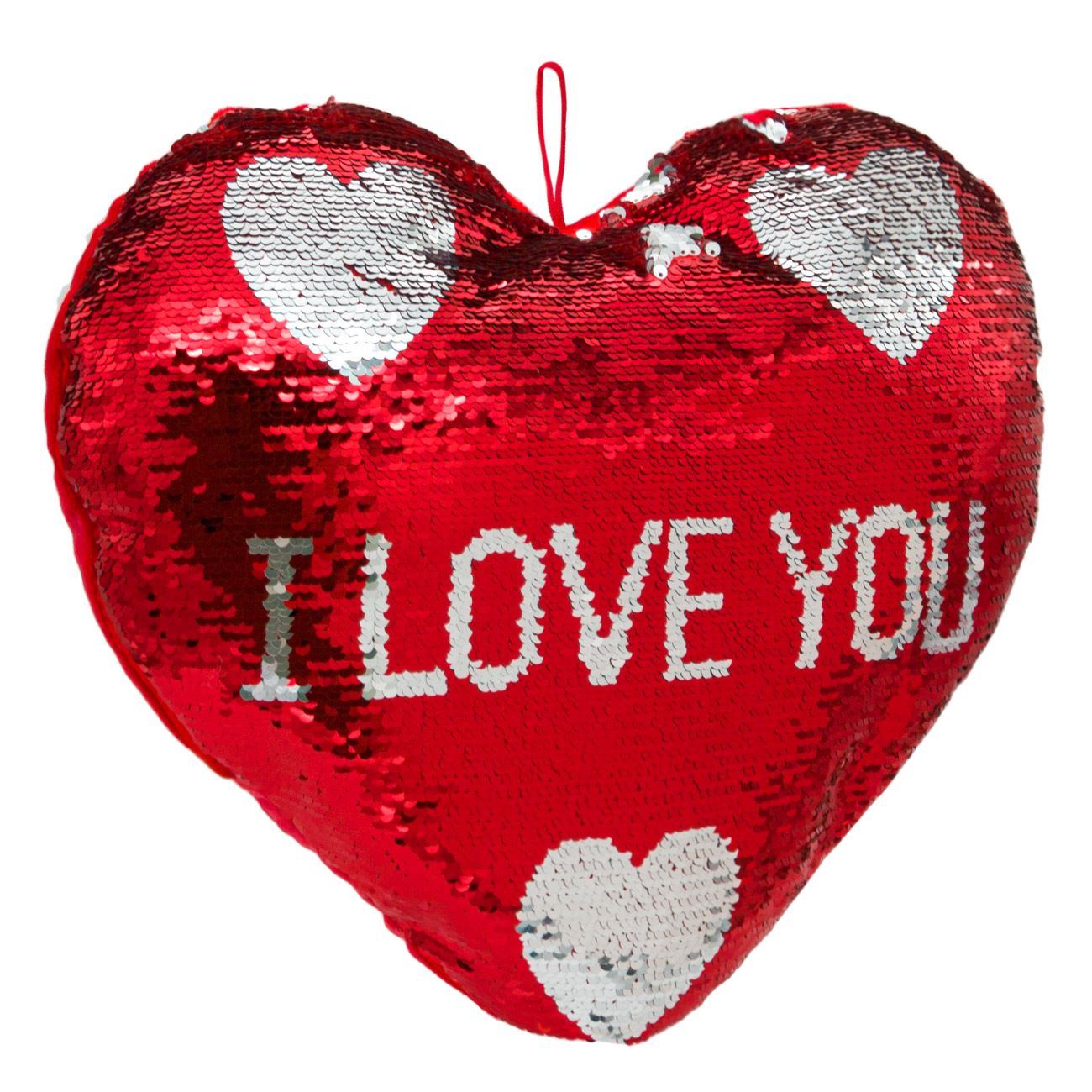 Perna in forma de inima, Zola, cu paiete, rosie/argintie, cu mesaj, 39 cm