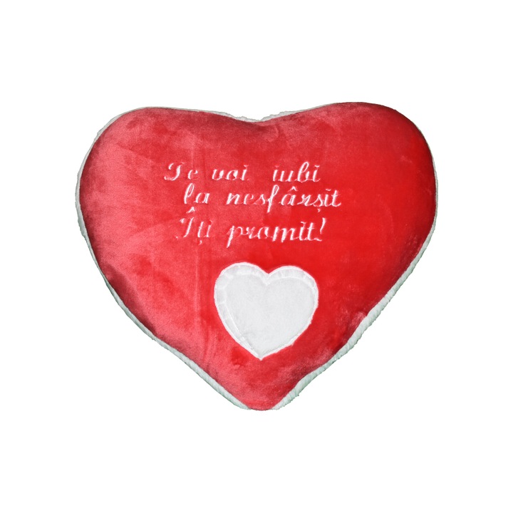 Perna Inimioara ”Te voi iubi la nesfarsit iti promit !”, corai, 40x42 cm, material flanelfleece