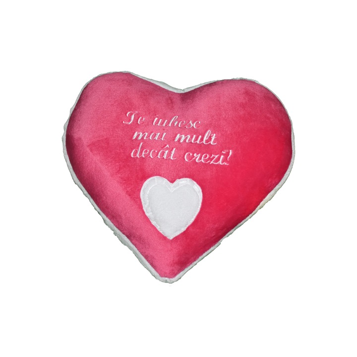 Perna Inimioara ”Te iubesc mai mult decat crezi”, roz, 40x42 cm, material flanelfleece
