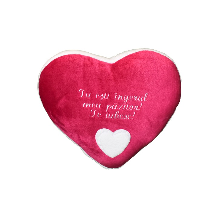 Perna Inimioara ”Tu esti ingerul meu pazitor! Te iubesc !”, ciclam, 40x42 cm, material flanelfleece