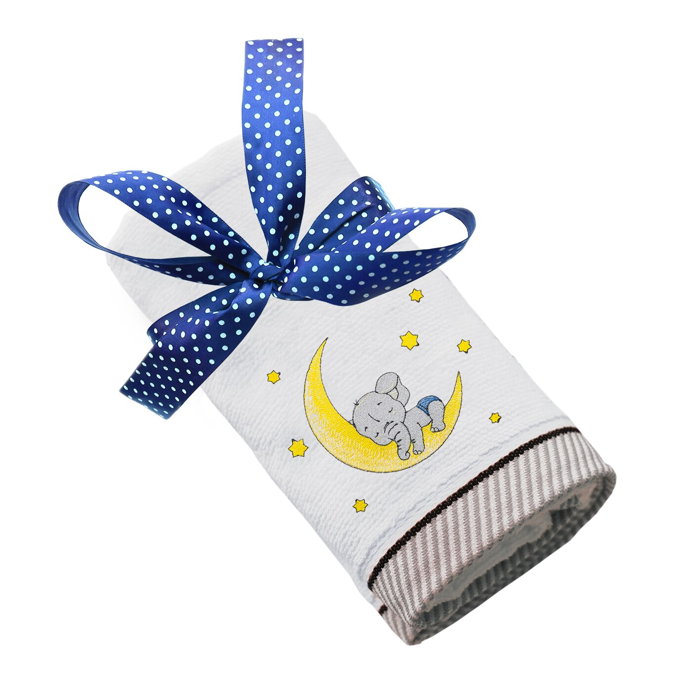 Prosop bumbac, LWS, brodat, model Elefantel dormind pe luna, alb, 70x140 cm