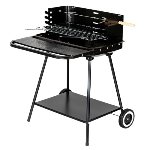 Gratar metalic mobil iMK®, raft frontal din metal, raft la baza pentru depozitare, 5 nivele pentru grilaj, frigaruiecu tepi, 60 x 50 x 84 cm