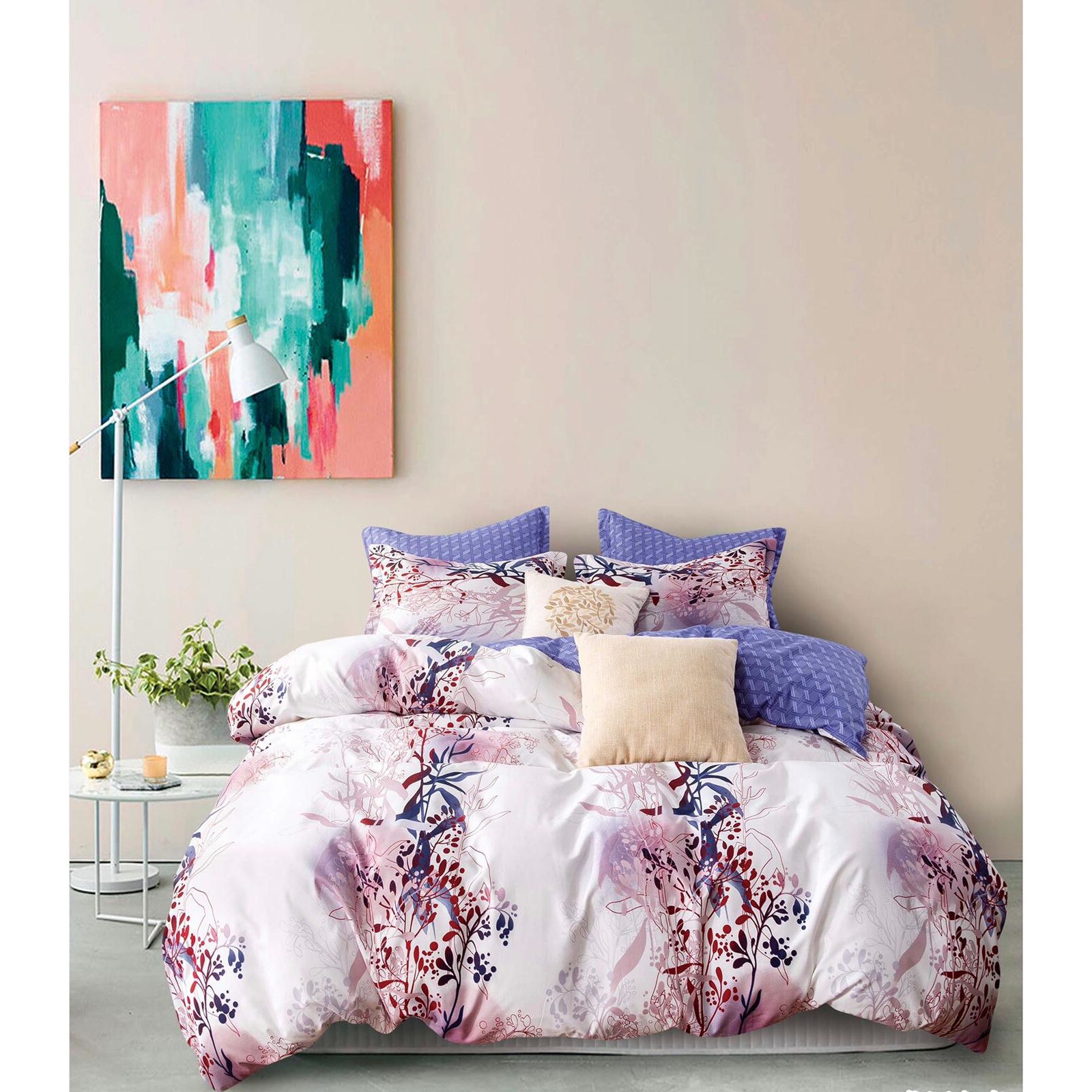 Set pentru pat din finet gros, 6 piese, JOJO HOME Imprimeu Plante