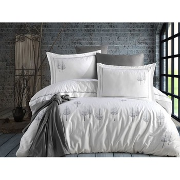 Lenjerie de pat brodata, de lux, bumbac satinat Page White, lenjerie pat dublu, 6 piese, 200x220 / 50x70, 100% bumbac Lenjerie de pat brodata, de lux, bumbac satinat Page White, lenjerie pat dublu, 6 piese, 200x220 / 50x70, 100% bumbac