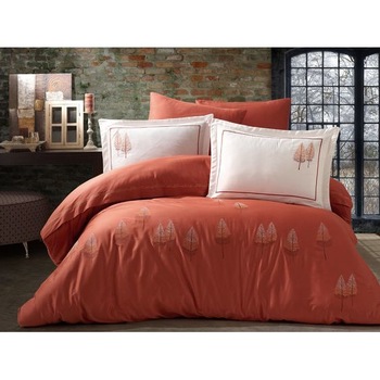 Lenjerie de pat brodata, de lux, bumbac satinat Page Caramiziu, lenjerie pat dublu, 6 piese, 200x220 / 50x70, 100% bumbac Lenjerie de pat brodata, de lux, bumbac satinat Page Caramiziu, lenjerie pat dublu, 6 piese, 200x220 / 50x70, 100% bumbac