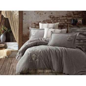 Lenjerie de pat brodata, de lux, bumbac satinat Muna Antracit, lenjerie pat dublu, 6 piese, 200x220 / 50x70, 100% bumbac Lenjerie de pat brodata, de lux, bumbac satinat Muna Antracit, lenjerie pat dublu, 6 piese, 200x220 / 50x70, 100% bumbac