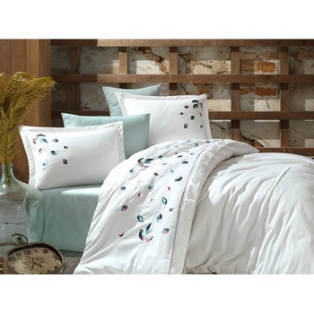 Lenjerie de pat brodata, de lux, bumbac satinat Mina, lenjerie pat dublu, 6 piese, 200x220 / 50x70, 100% bumbac Lenjerie de pat brodata, de lux, bumbac satinat Mina, lenjerie pat dublu, 6 piese, 200x220 / 50x70, 100% bumbac