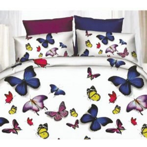 Set 6 piese Lenjerie Relax Shop, Lux Fluturi multicolori pe alb, 2 persoane