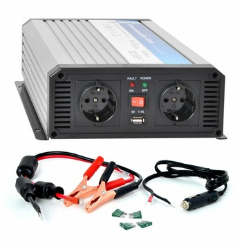 Invertor de tensiune Cartrend, 12V, 2x 230V, USB, 600/1200W Invertor de tensiune Cartrend, 12V, 2x 230V, USB, 600/1200W