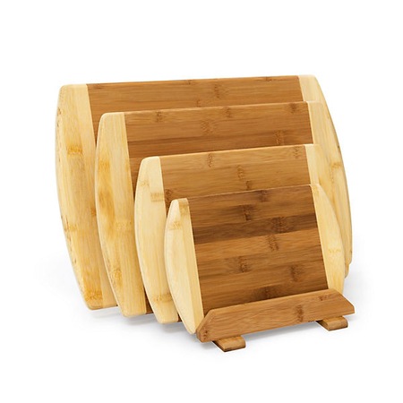 Set 4 tocatoare dimensiuni diferite + suport, din bambus