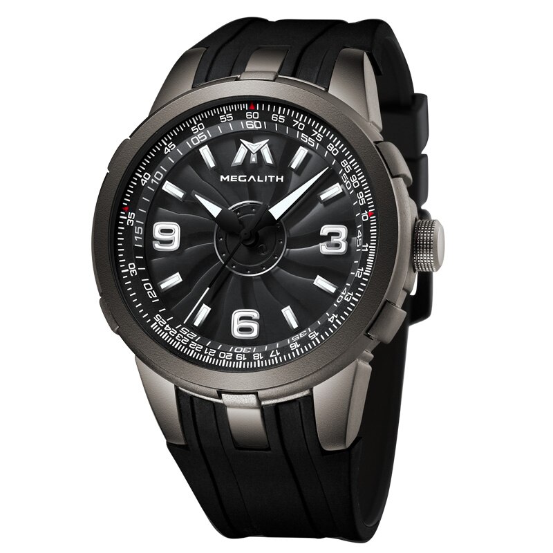 Ceas de mana Megalith 8201M, analog, mecanism quartz, curea de silicon, negru