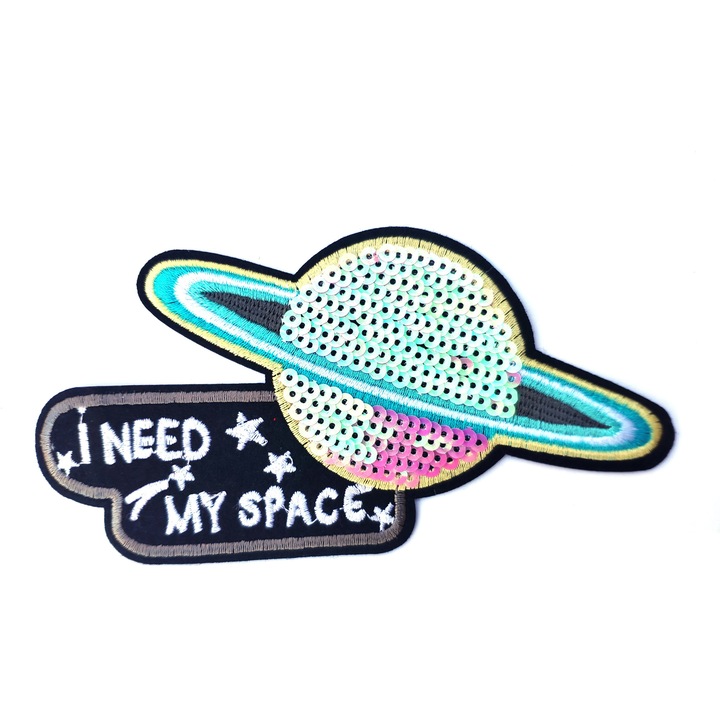 Petic textil / patch brodat i need my space 16.2x8 cm